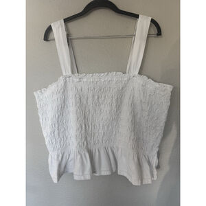 Free Assembly White Smocked Peplum Tank Top Women’s XXL Cottagecore Boho